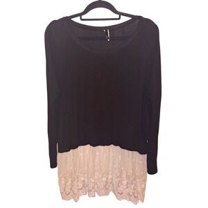 Solus Women's XL Black Tunic White Lace Trim Longsleeve 90's Whimsygoth Witchy